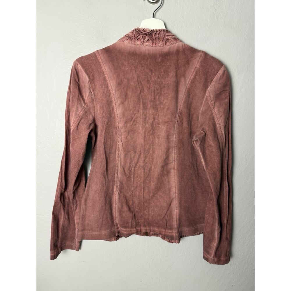 XCVI Jacket Womens Medium Red Zip Up Lace Overlay Boho Stretch - Picture 2 of 4